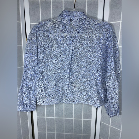 Zara Women's Light Blue Sheer Cropped Blouse * - Picture 6 of 6